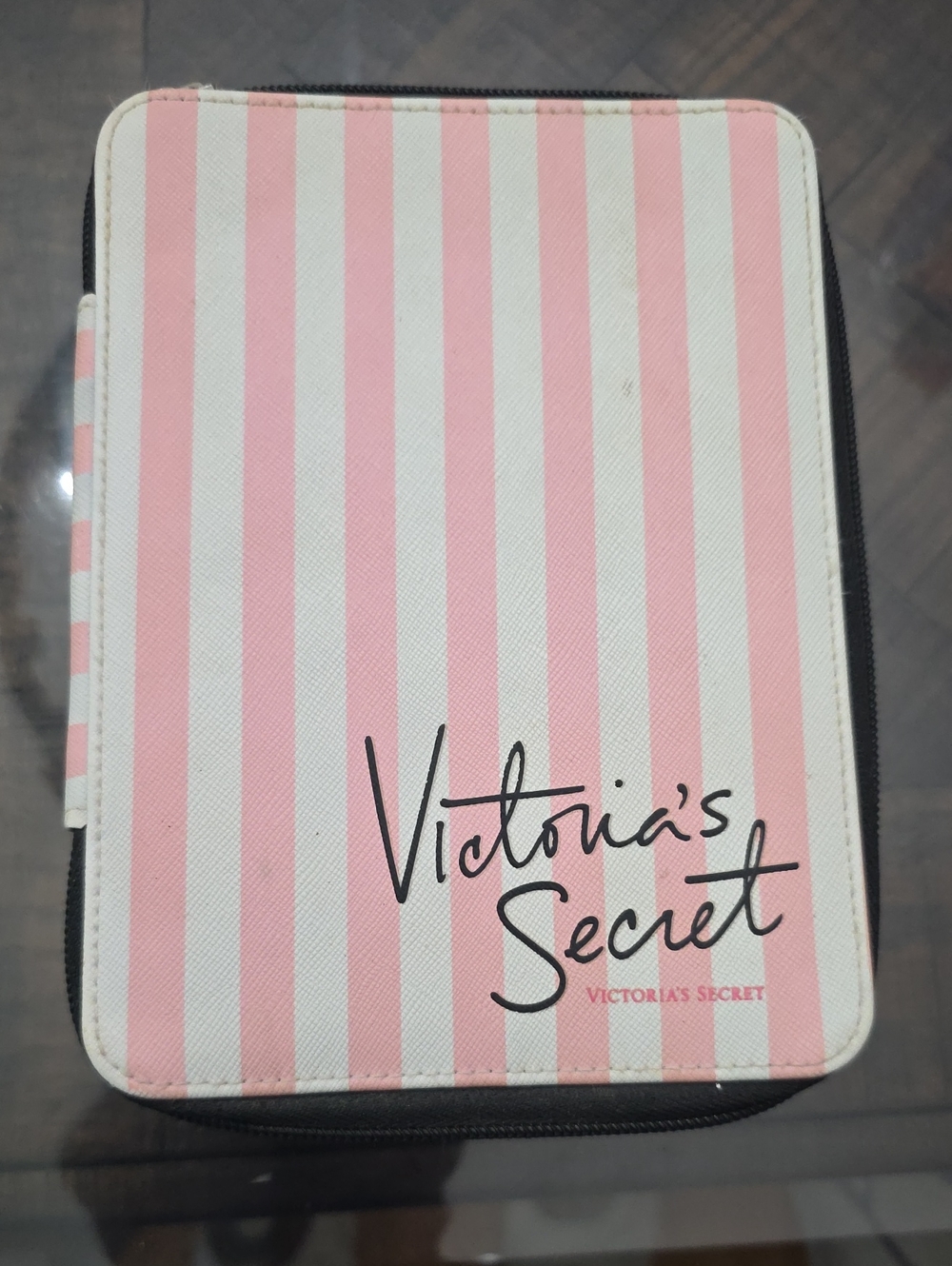 Vintage Victoria's Secret Pink and White Striped Travel Cosmetic Organizer